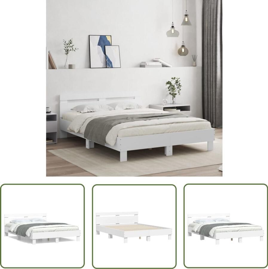 VidaXL Bedframe met hoofdbord bewerkt hout wit 140x200 cm Bed Frame Houten Bed Tweepersoonsbed Bed Met Hoofdbord Witte Bed