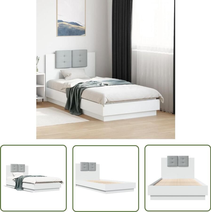 VidaXL Bedframe met hoofdbord bewerkt hout wit 75x190 cm Bed Frame Houten Bed Enkel Bed Witte Bed Tweepersoonsbed