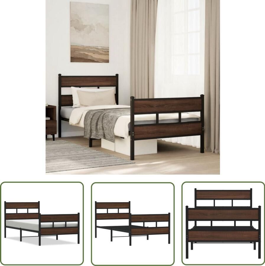 VidaXL Bedframe met hoofdbord en voetbord zonder matras 100x190 cm Bed Frame Houten Bed Metalen Bed Boxspring Frame Slaapcomfort