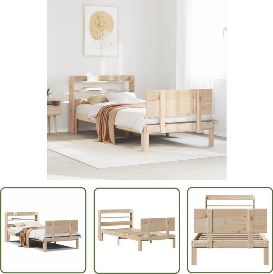 VidaXL Bedframe met hoofdbord massief grenenhout 100x200 cm Bed Frame Houten Bed Grenenhout Bed Tweepersoons Bed Boxspring Bed