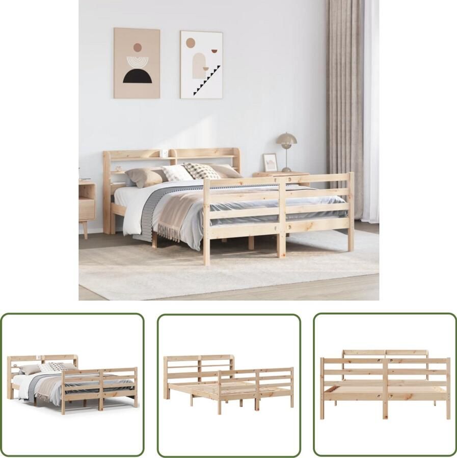 VidaXL Bedframe met hoofdbord massief grenenhout 120x190 cm Bed Frame Houten Bed Massief Grenenhout Bedbank Hoofdbord