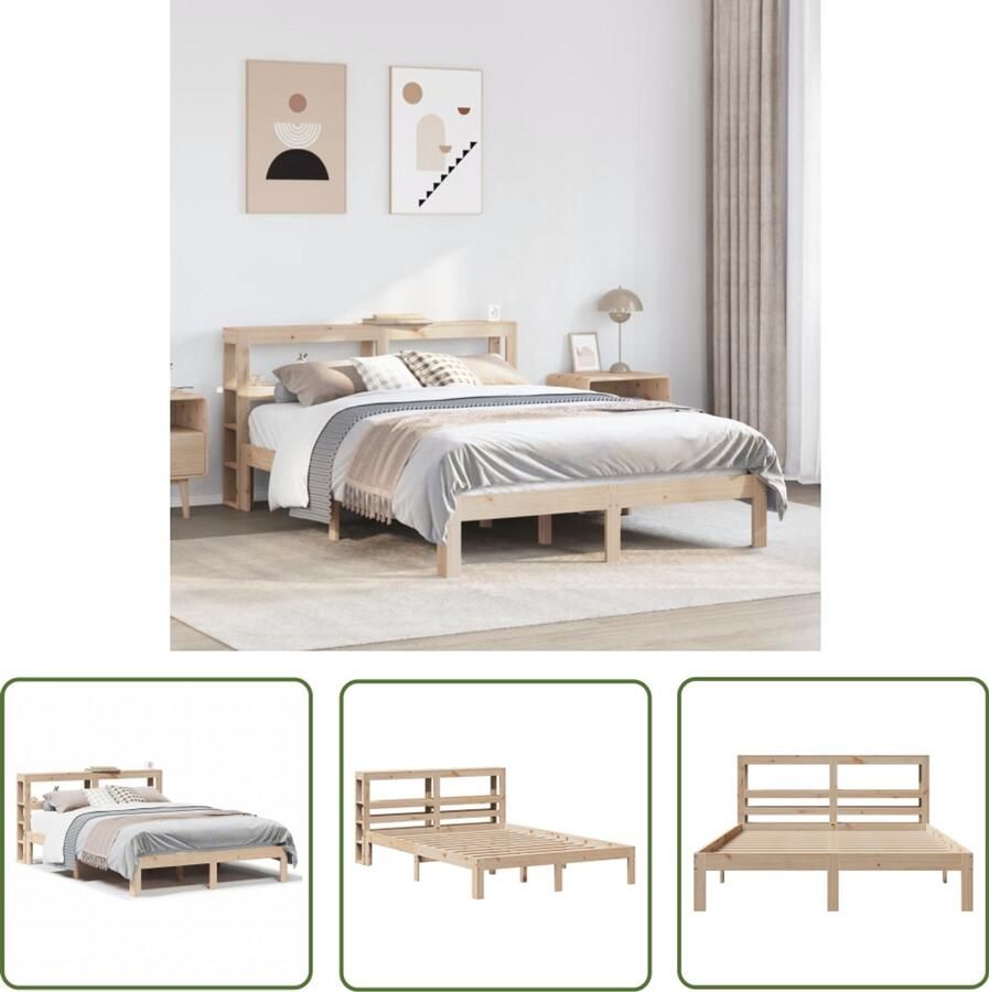 VidaXL Bedframe met hoofdbord massief grenenhout 120x200 cm Bed Frame Houten Bed Grenenhout Bed Tweepersoons Bed Boxspring Bed