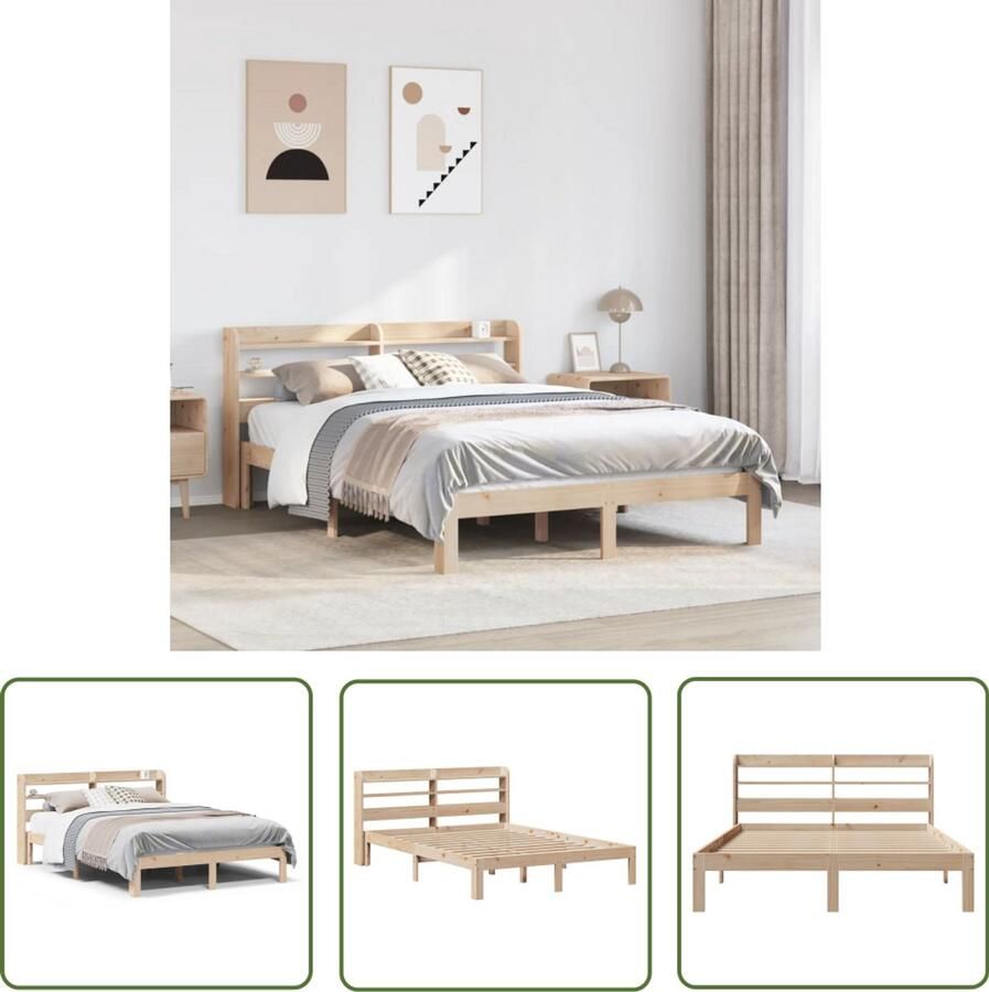 VidaXL Bedframe met hoofdbord massief grenenhout 135x190 cm Bed Frame Houten Bed Grenenhout Bed Tweepersoons Bed Boxspring Bed