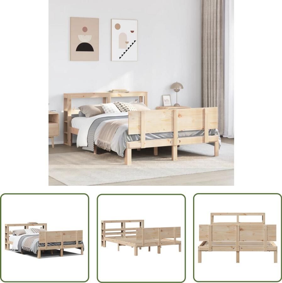 VidaXL Bedframe met hoofdbord massief grenenhout 150x200 cm Bed Frame Houten Bed Grenen Hout King Size Bed Tweepersoonsbed