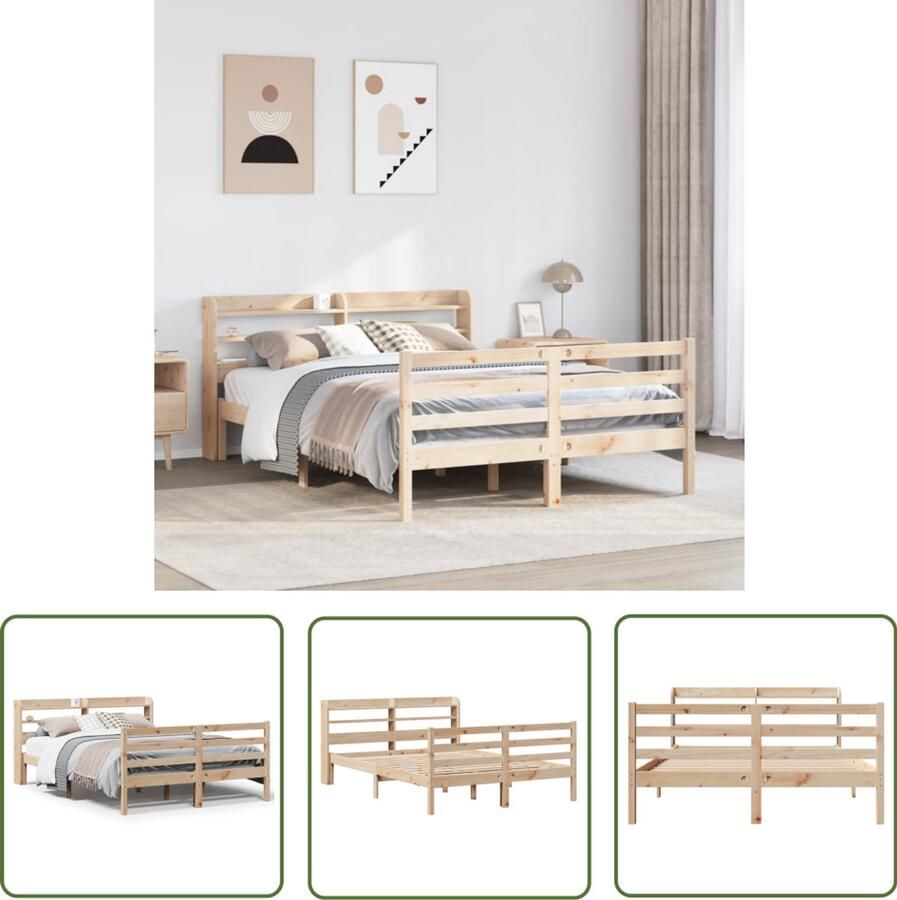 VidaXL Bedframe met hoofdbord massief grenenhout 160x200 cm Bed Frame Houten Bed Grenen Hout Bed Met Hoofdbord Slaapcomfort