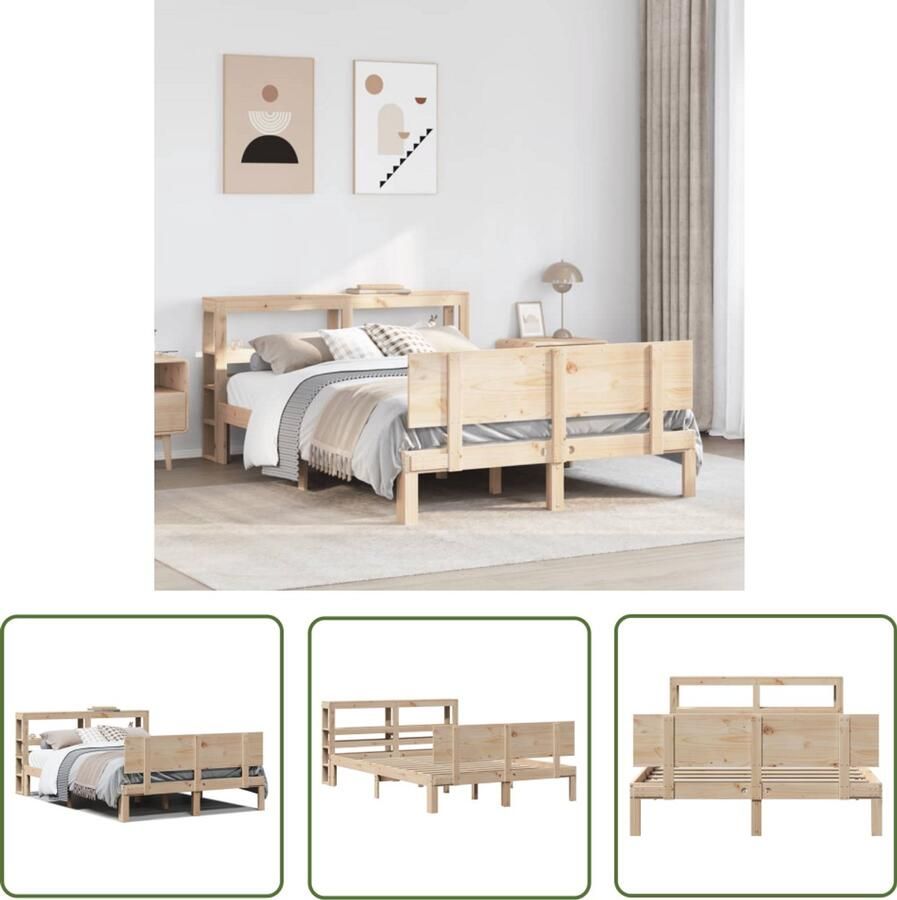 VidaXL Bedframe met hoofdbord massief grenenhout 160x200 cm Bed Frame Houten Bed Grenen Hout Bed Tweepersoons Bed Boxspring Bed