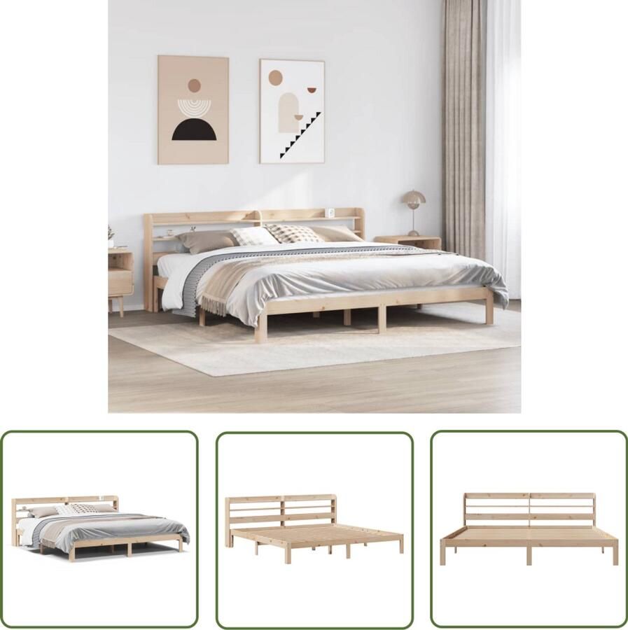 VidaXL Bedframe met hoofdbord massief grenenhout 200x200 cm Bed Frame Houten Bed Grenen Hout Bed Tweepersoons Bed Boxspring Bed