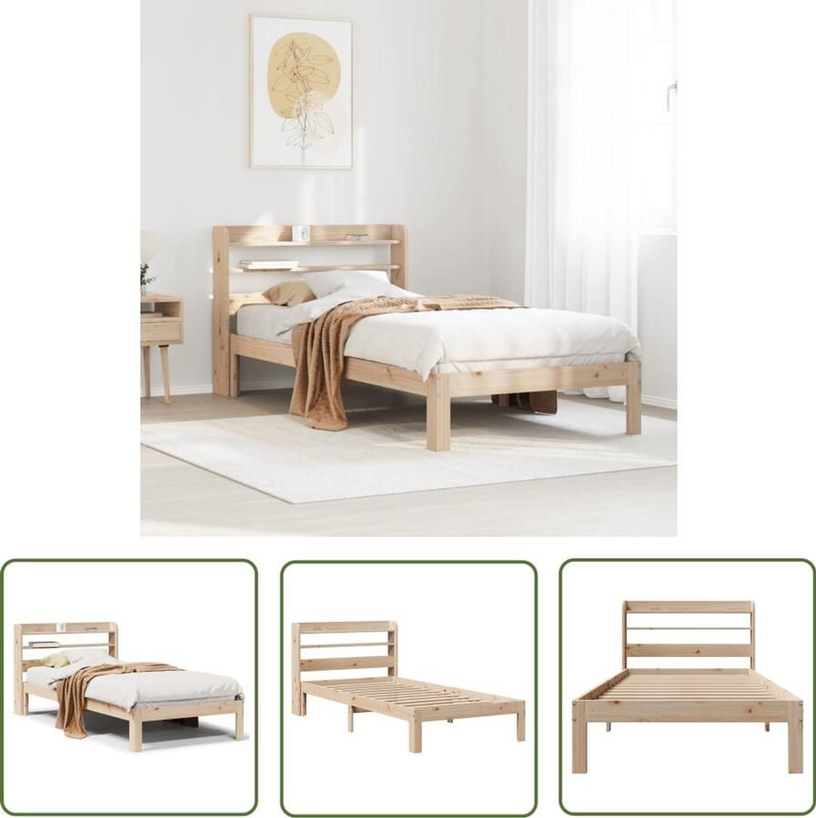 VidaXL Bedframe met hoofdbord massief grenenhout 75x190 cm Bed Frame Houten Bed Grenen Hout Hoofdbord Tweepersoonsbed