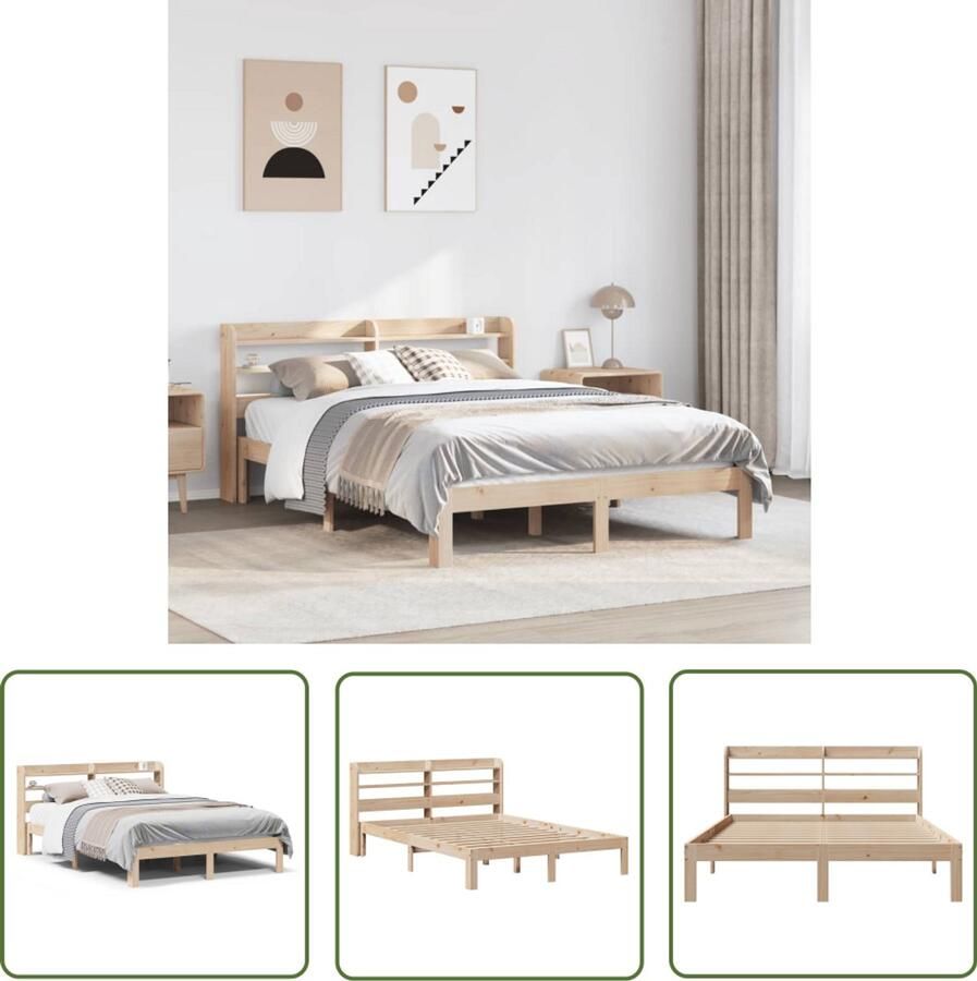 VidaXL Bedframe met hoofdbord massief grenenhout wit 140x200 cm Bed Frame Houten Bed Grenen Hout Tweepersoonsbed Boxspring Bed