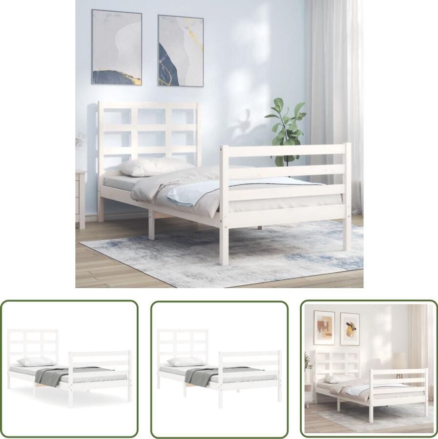 VidaXL Bedframe met hoofdbord massief hout wit Bed Frame Houten Bed Enkel Bed Tweepersoonsbed Wit Bed