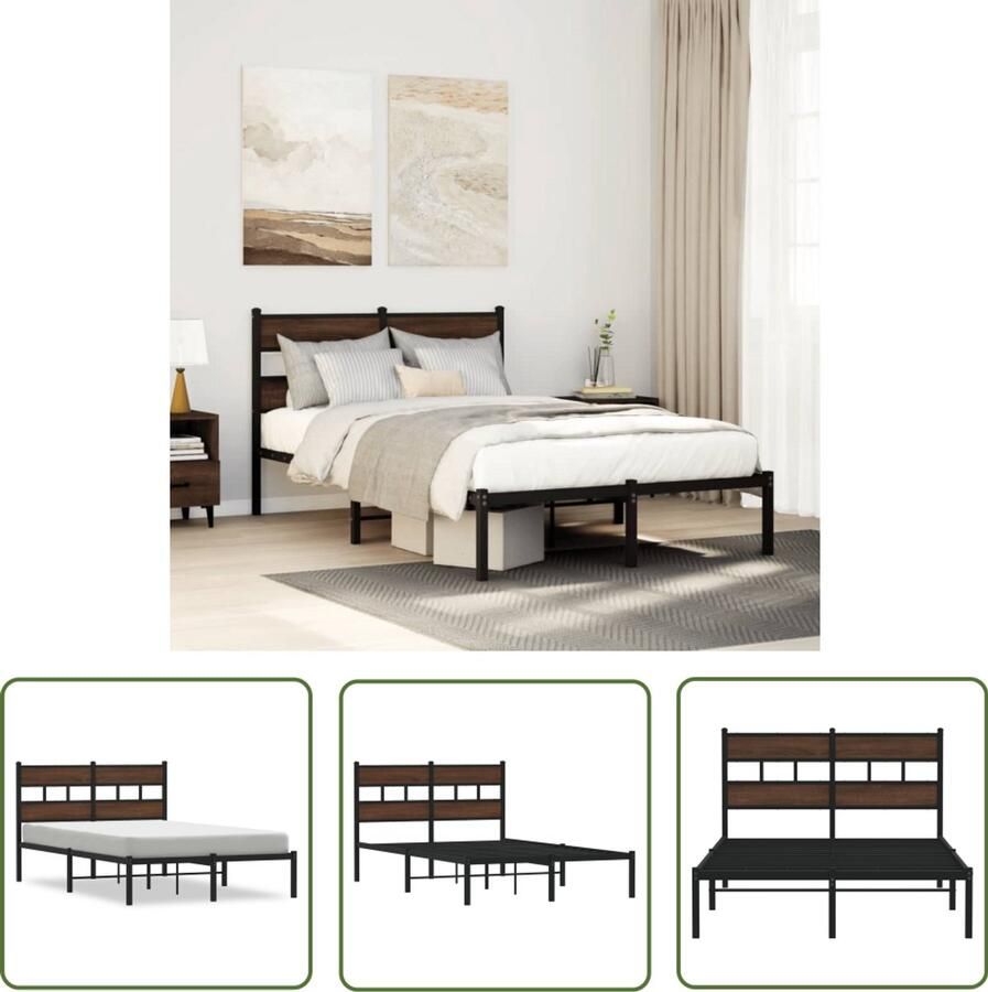 VidaXL Houten Bed Frame Bedframe met hoofdbord zonder matras bruin eiken 120x190 cm Bed Met Hoofdbord Slaapkamers Boxspring
