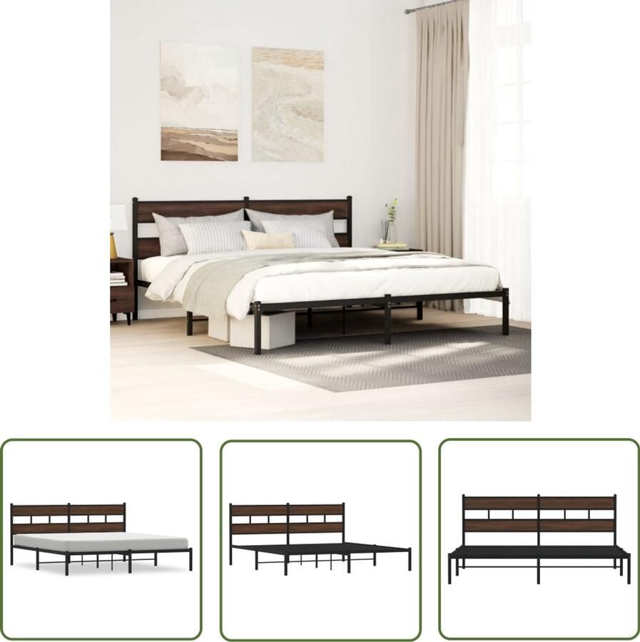 VidaXL Bedframe met hoofdbord zonder matras bruin eiken 183x213 cm Bed Frame Houten Bed Boxspring Frame Tweepersoons Bed Kingsize Bed