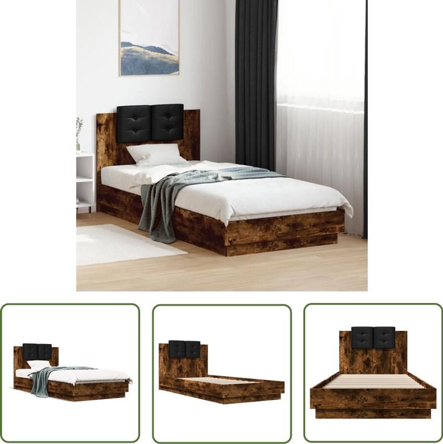 VidaXL Bedframe met hoofdeinde bewerkt hout gerookt eiken 100x200 cm Bed Frame Houten Bed Bruine Bed King Size Bed Boxspring Bed