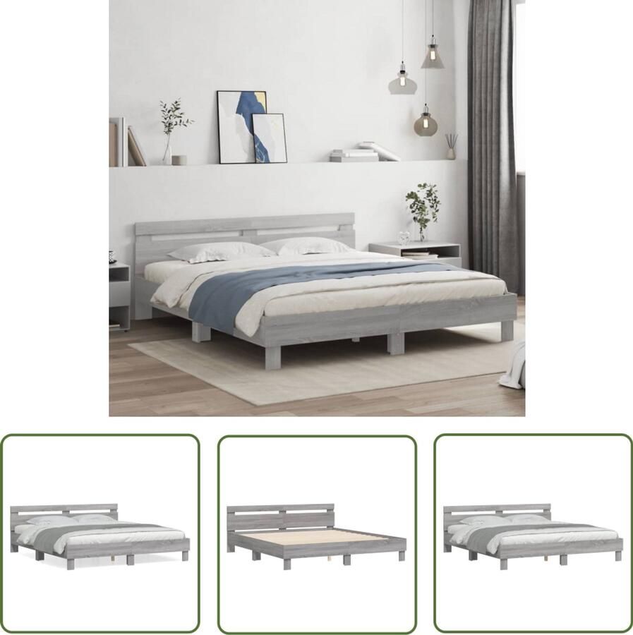VidaXL Bedframe met hoofdeinde bewerkt hout grijs sonoma 160x200 cm Bed Frame Houten Bed Grijs Bed Sonoma Eiken Bed Tweepersoons Bed