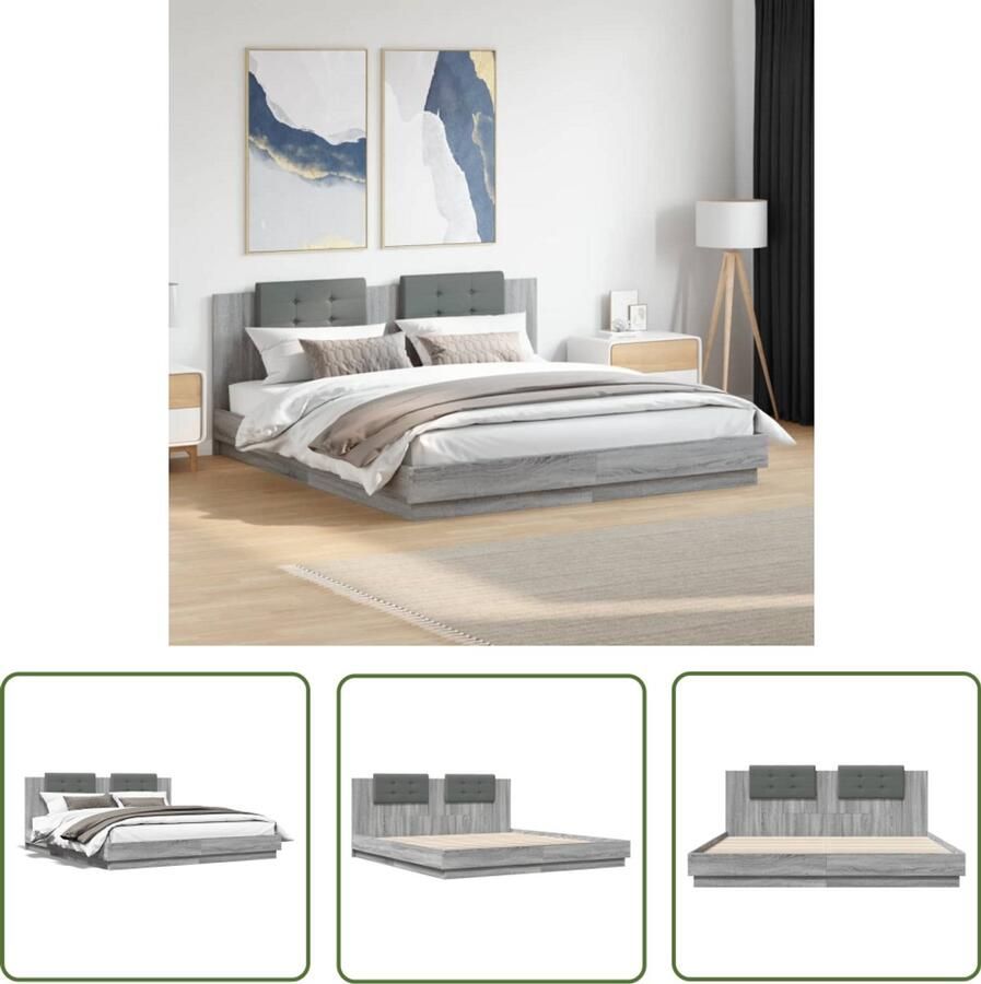 VidaXL Bedframe met hoofdeinde bewerkt hout grijs sonoma 180x200 cm Bed Frame Houten Bed Bedhoofdbord Grijze Bed Slaapcomfort