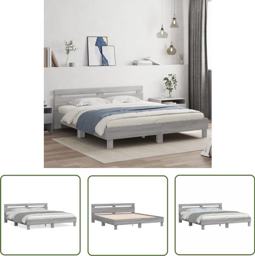 VidaXL Bedframe met hoofdeinde bewerkt hout grijs sonoma 180x200 cm Bed Frame Houten Bed Slaapkamers Design Bed Tweepersoonsbed