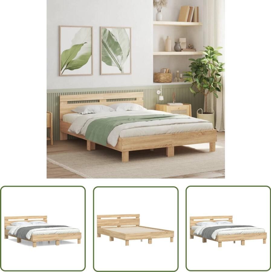 VidaXL Bedframe met hoofdeinde bewerkt hout sonoma eiken 140x200 cm Bed Frame Houten Bed Met Hoofdeinde Sonoma Eiken Tweepersoonsbed