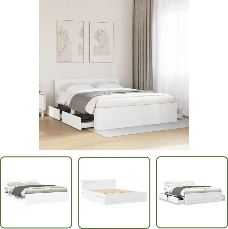 VidaXL Bedframe met hoofdeinde bewerkt hout wit 150x200 cm Bed Frame Houten Bed Tweepersoonsbed Boxspring Slaapkamerdecoratie