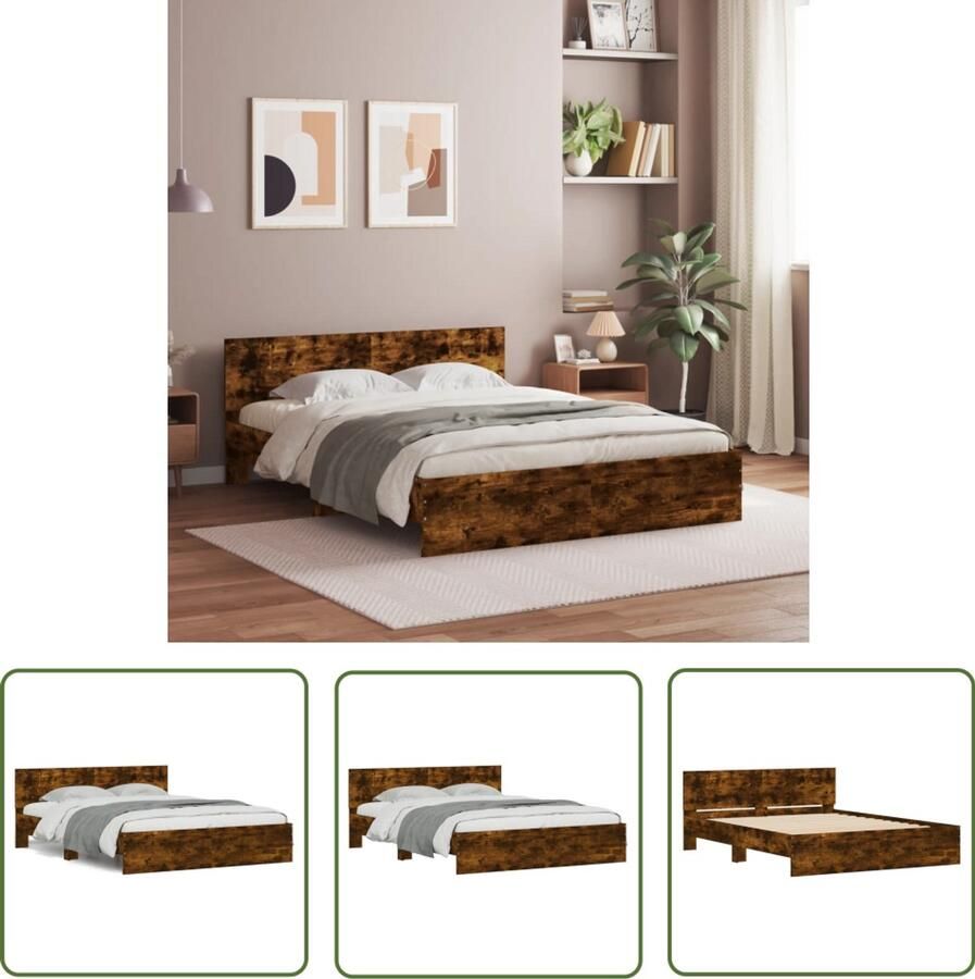 VidaXL Bedframe met hoofdeinde gerookt eikenkleurig 150x200 cm Bed Frame Houten Bed Bruine Bed Slaapcomfort Bedroom Furniture