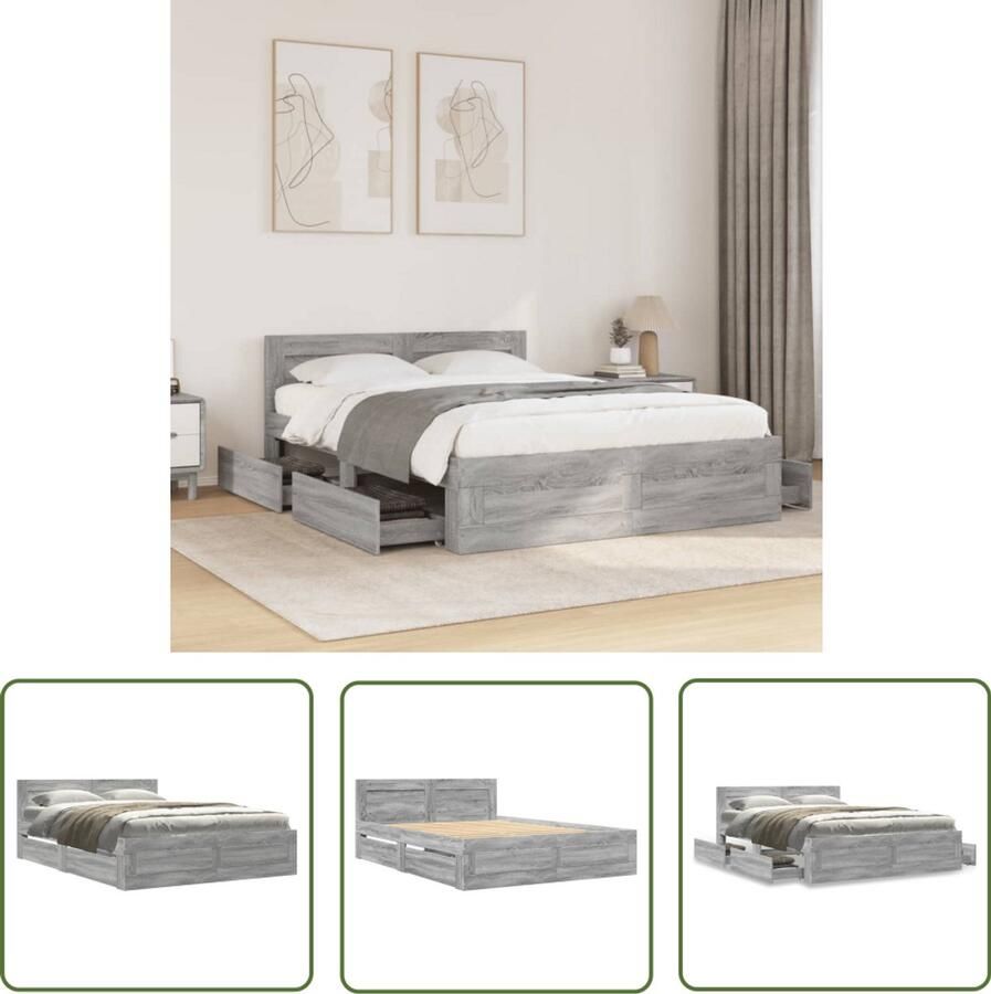 VidaXL Bedframe met hoofdeinde grijs sonoma eiken 120x190 cm Bed Frame Houten Bed Slaapcomfort Hoofdbord Bergruimte