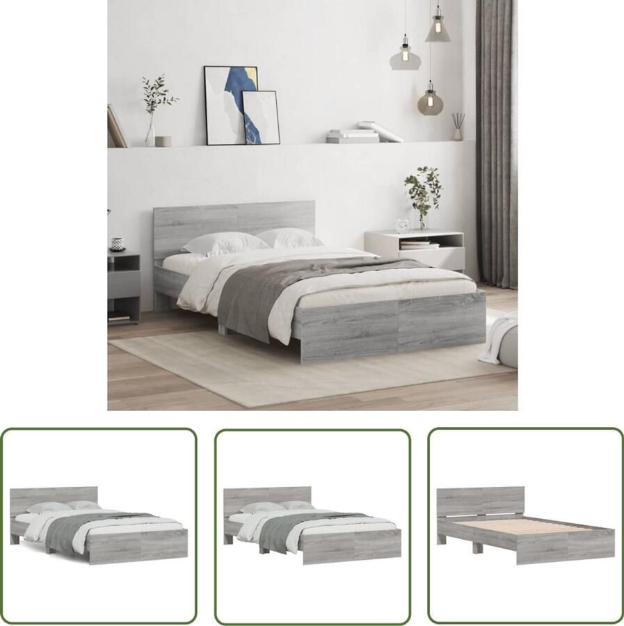 VidaXL Bedframe met hoofdeinde grijs sonoma eikenkleurig 120x190 cm Bed Frame Houten Bed Grijs Bed Sonoma Eiken Kleur Tweepersoons Bed