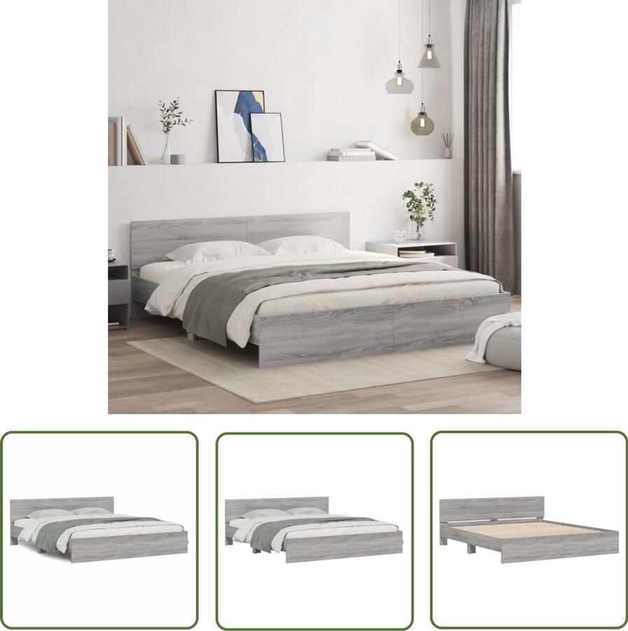 VidaXL Bedframe met hoofdeinde grijs sonoma eikenkleurig 200x200 cm Bed Frame Houten Bed Slaapkamers Bed Kopen Sonoma Eiken