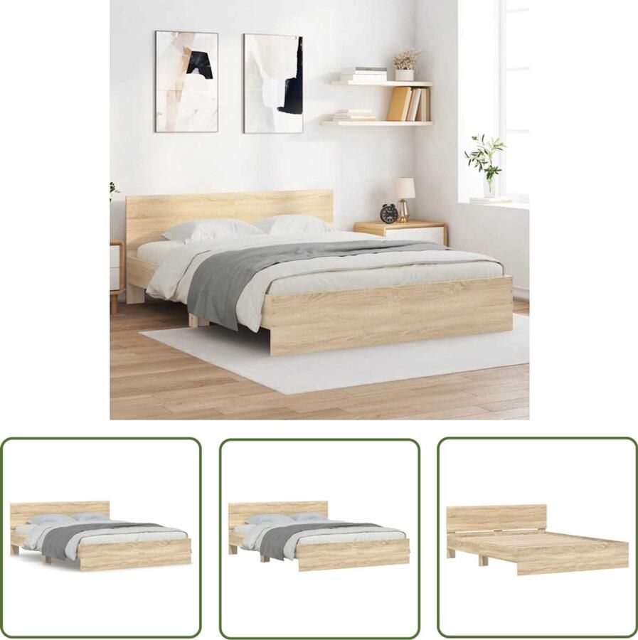 VidaXL Bedframe met hoofdeinde sonoma eikenkleurig 140x200 cm Bed Frame Houten Bed Sonomapine Bed Tweepersoonsbed Boxspring Bed