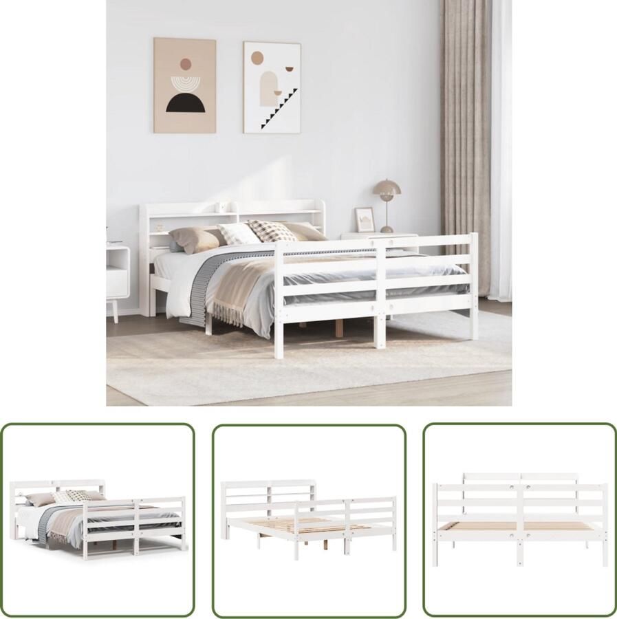 VidaXL Bedframe met hoofdeinde zonder matras 140x190 cm wit Bed Frame Houten Bed Massief Grenen Bed Met Hoofdbord Tweepersoonsbed