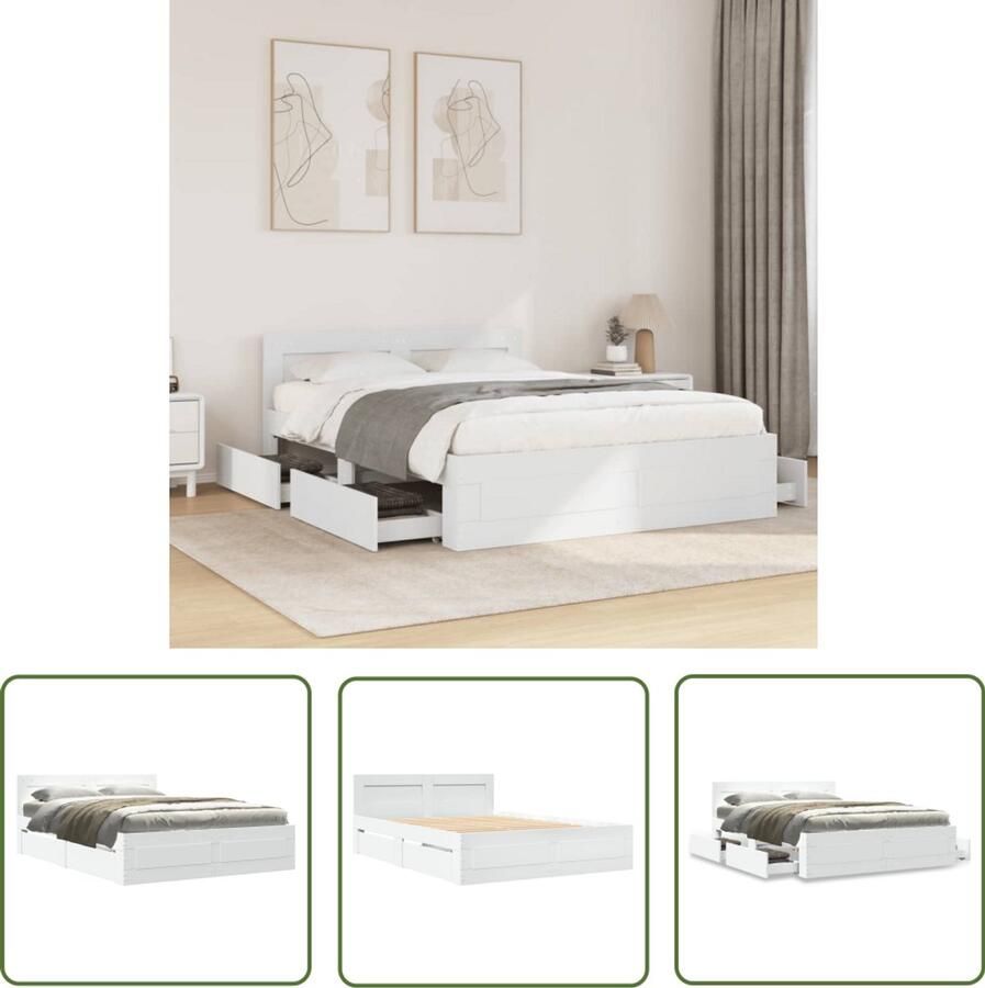 VidaXL Bedframe met hoofdeinde zonder matras 140x190 cm wit Bed Frame Houten Bed Tweepersoonsbed Boxspring Slaapkamers