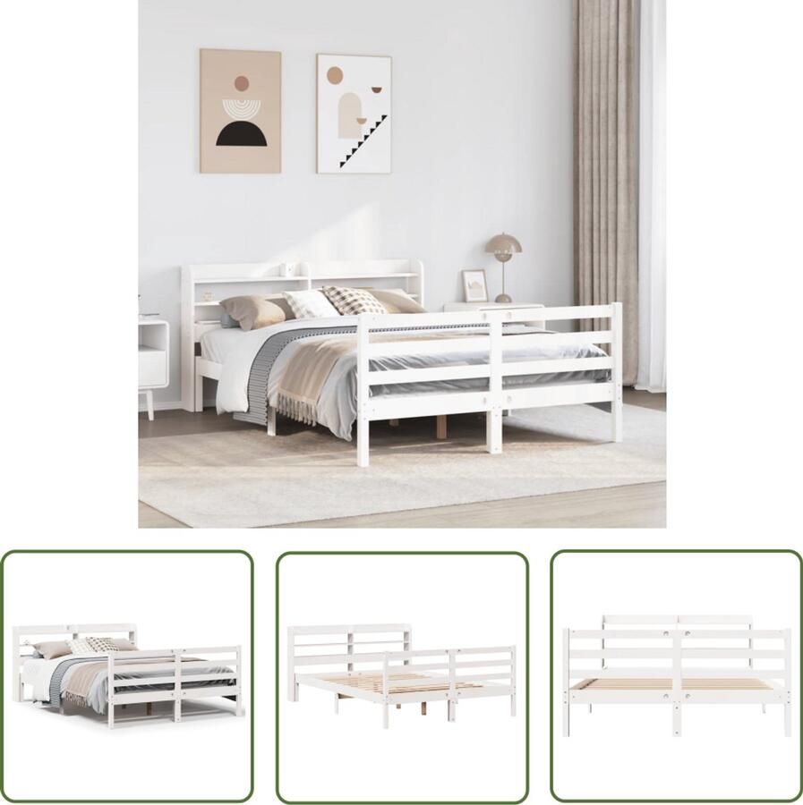 VidaXL Houten Bed Frame Bedframe met hoofdeinde zonder matras 140x200 cm wit Bed Met Hoofdeinde Grenen Hout Slaapkamers