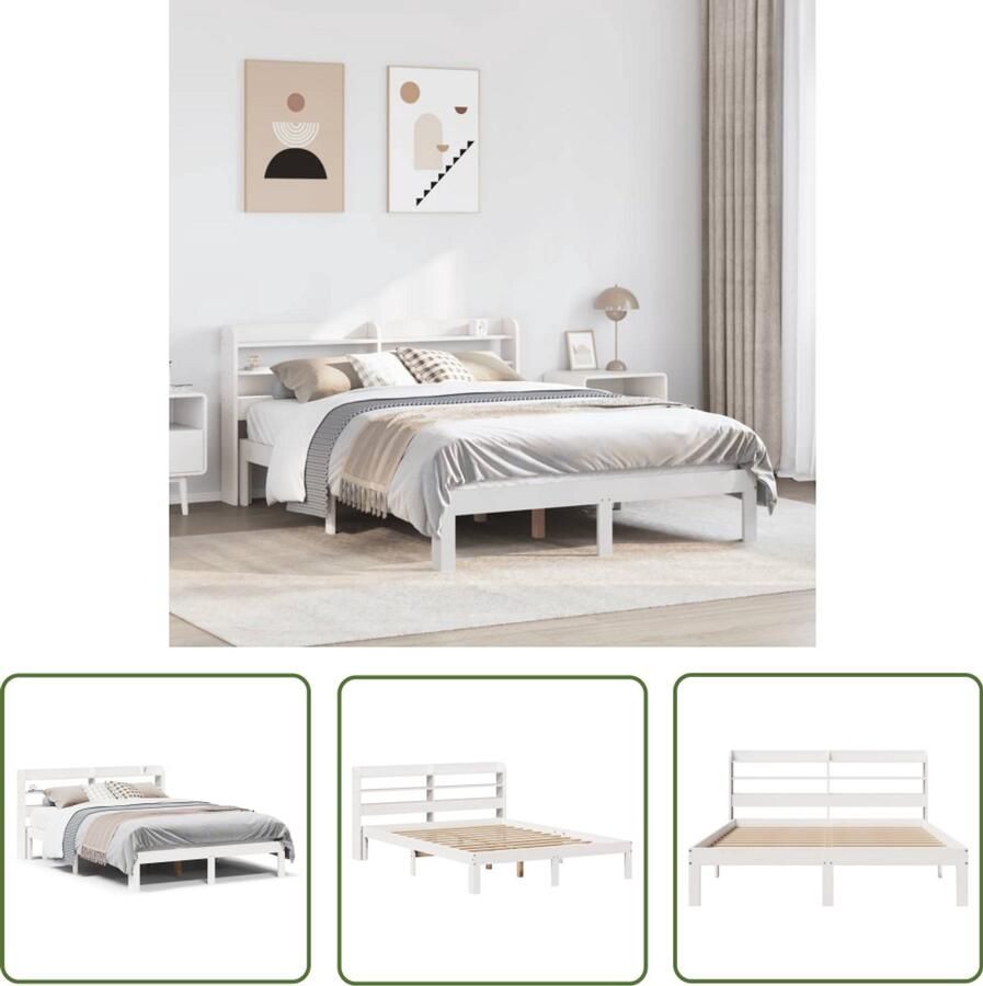 VidaXL Bedframe met hoofdeinde zonder matras 160x200 cm wit Bed Frame Houten Bed Grenen Hout Bed Tweepersoons Bed Boxspring Bed