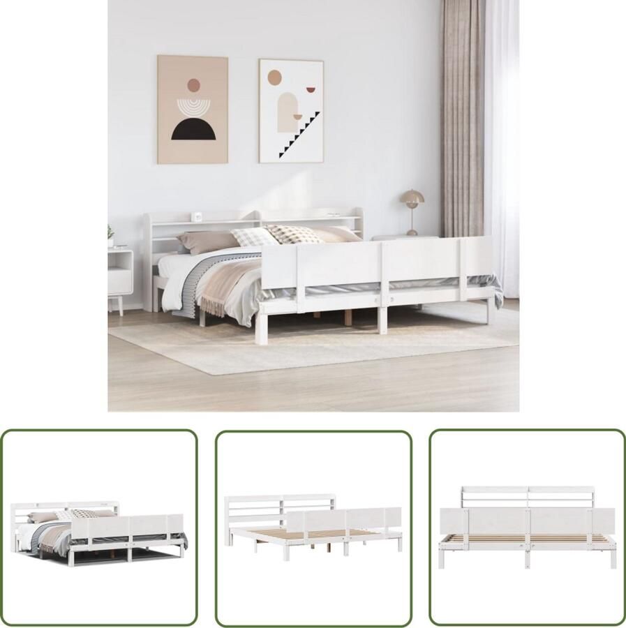 VidaXL Bedframe met hoofdeinde zonder matras 180x200 cm wit Bed Frame Houten Bed Grenen Hout Tweepersoons Bed Boxspring Bed