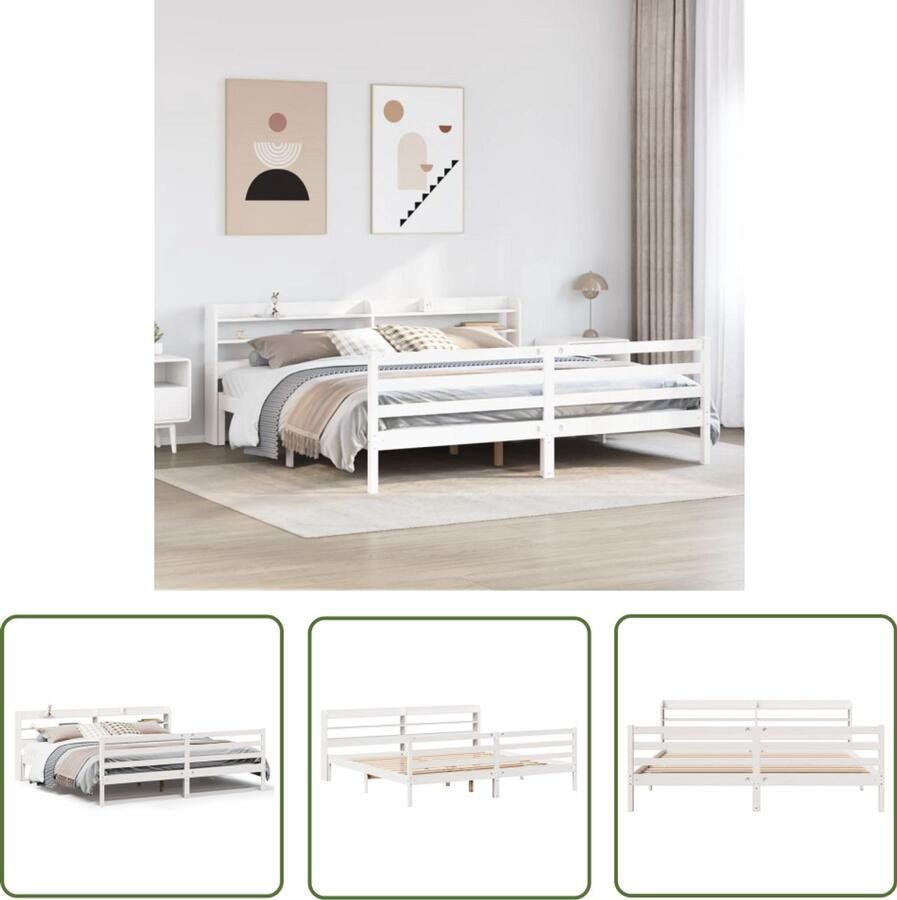 VidaXL Bedframe met hoofdeinde zonder matras 200x200 cm wit Bed Frame Houten Bed Massief Grenen Bedbank Slaapkamers