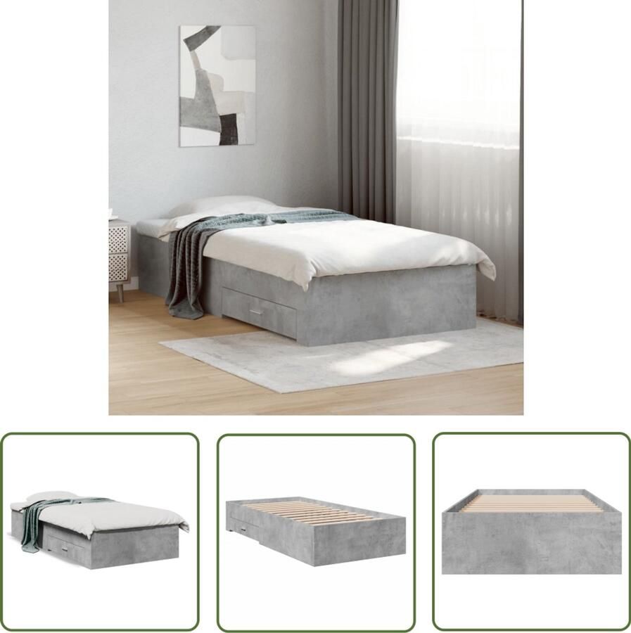 VidaXL Bedframe met lades bewerkt hout betongrijs 100x200 cm Bed Frame Houten Bed Tweepersoonsbed Beton Grijs Bed Met Lade