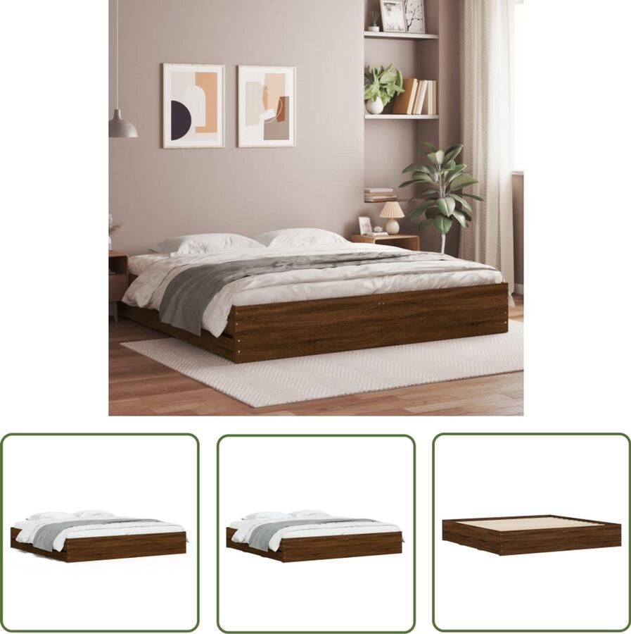 VidaXL Bedframe met lades bewerkt hout bruin eikenkleur 200x200 cm Bed Frame Houten Bed Tweepersoons Bed Boxspring Bed Bedroom Furniture