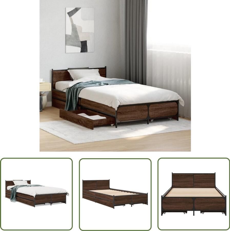 VidaXL Bedframe met lades bewerkt hout bruin eikenkleur 75x190 cm Bed Frame Houten Bed Tweepersoonsbed Bedlade Bruine Bed