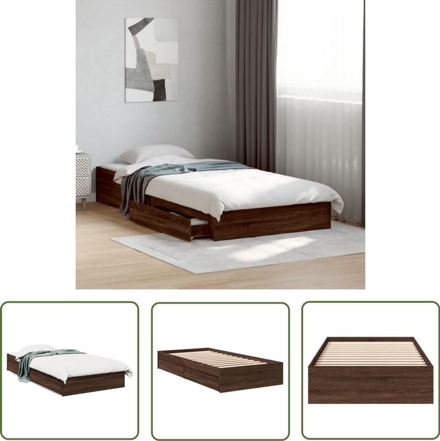 VidaXL Bedframe met lades bewerkt hout bruin eikenkleurig 100x200 cm Bed Frame Houten Bed Bedkast Bruin Bed Tweepersoonsbed