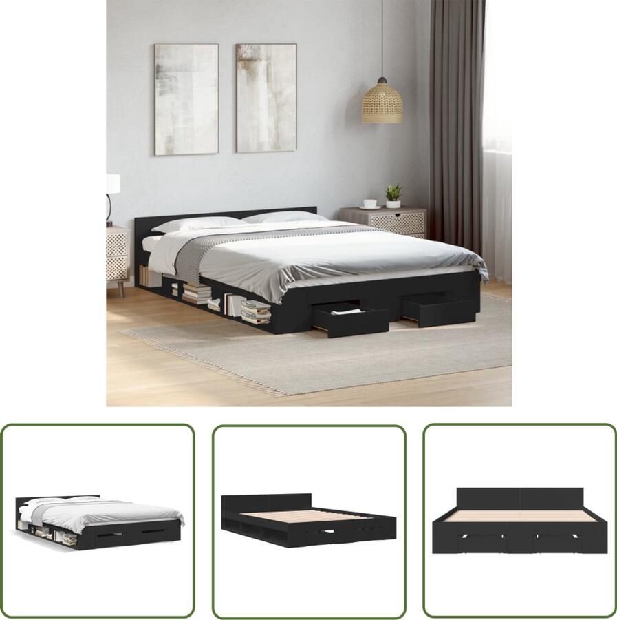 VidaXL Bedframe met lades bewerkt hout bruin eikenkleurig 120x190 cm Bed Frame Houten Bed Tweepersoonsbed Boxspring Frame Slaapkamerdecoratie