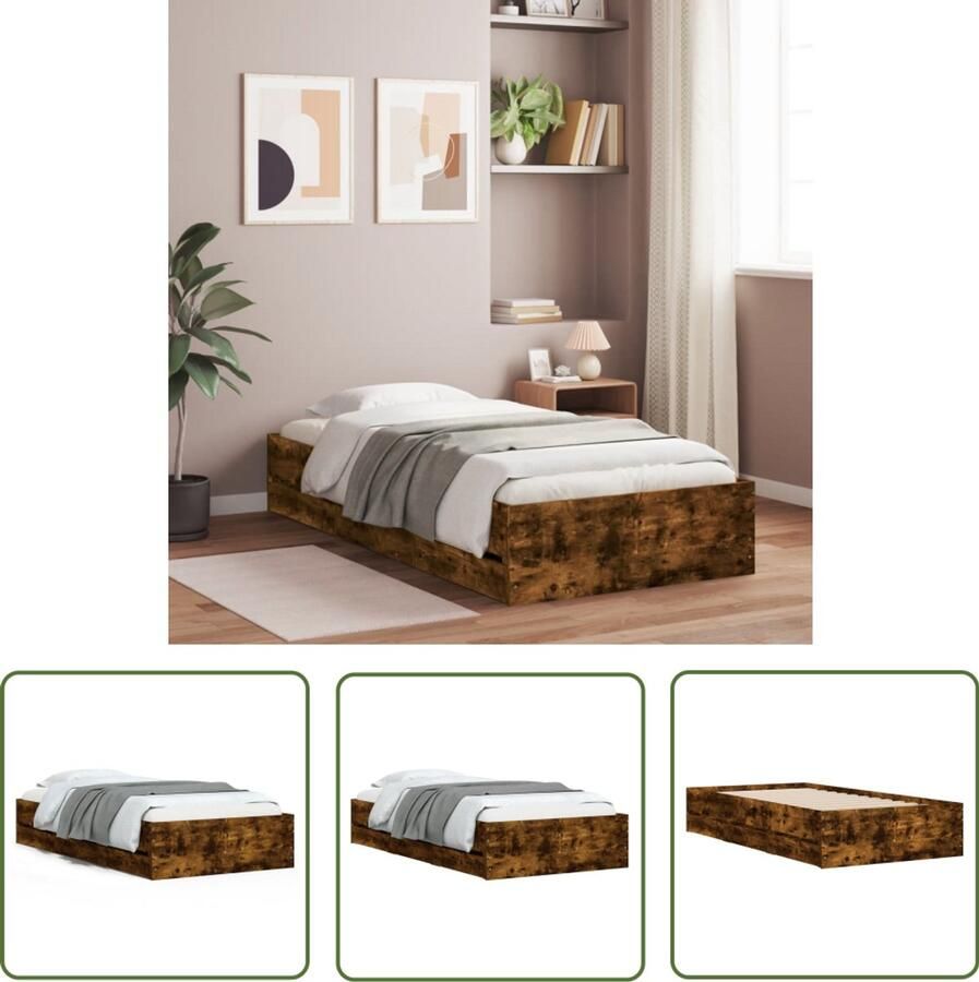 VidaXL Bedframe met lades bewerkt hout gerookt eikenkleurig 90x190 cm Bed Frame Houten Bed Bruine Bed Tweepersoonsbed Boxspring