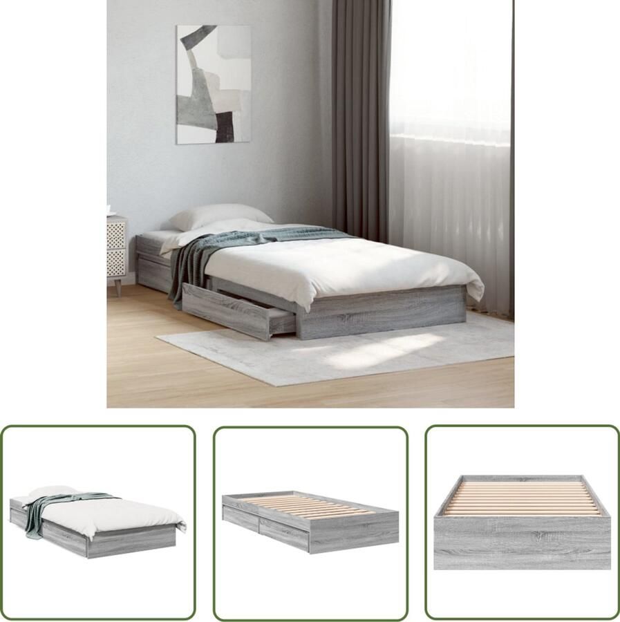 VidaXL Bedframe met lades bewerkt hout grijs sonoma eiken 100x200 cm Bed Frame Houten Bed Slaapkamersdecoratie Grijze Bed Sonoma Eiken