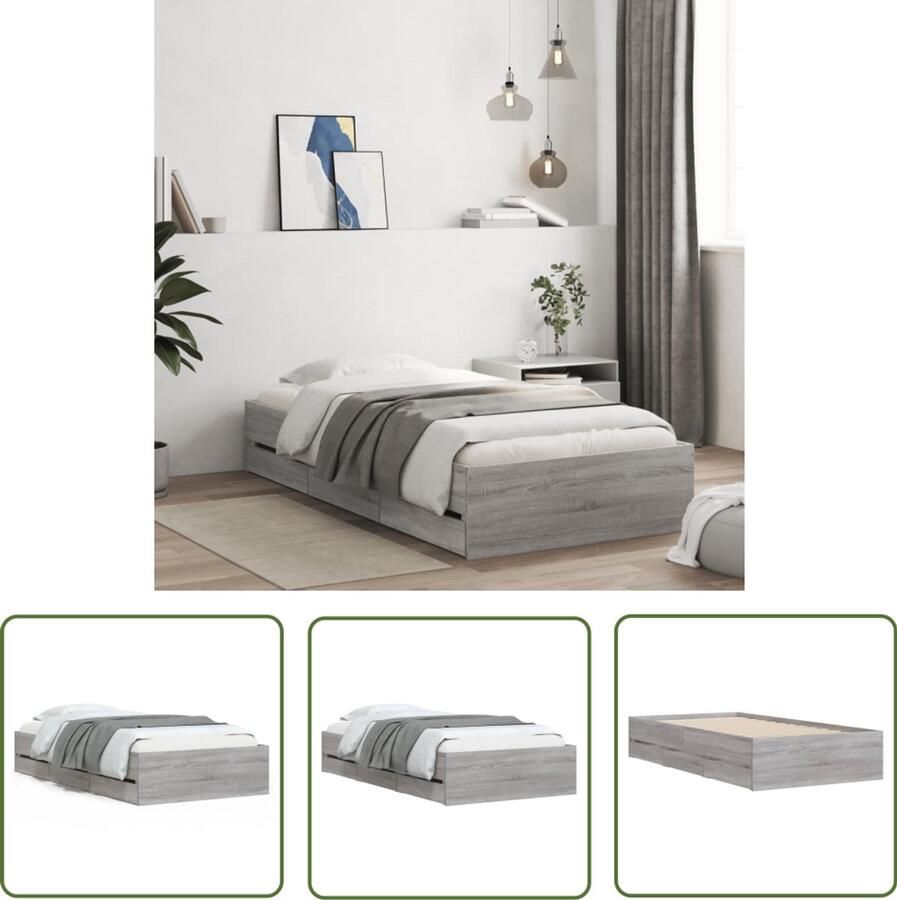 VidaXL Bedframe met lades bewerkt hout grijs sonoma eiken 100x200 cm Bed Frame Houten Bed Slaapkamers Bedlade Grijze Bed