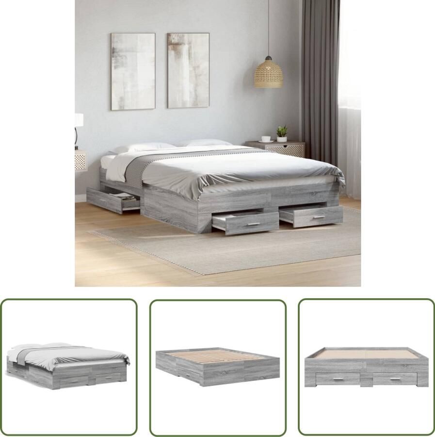 VidaXL Bedframe met lades bewerkt hout grijs sonoma eiken 120x190 cm Bed Frame Houten Bed Met Lade Grijze Bed Sonoma Eiken