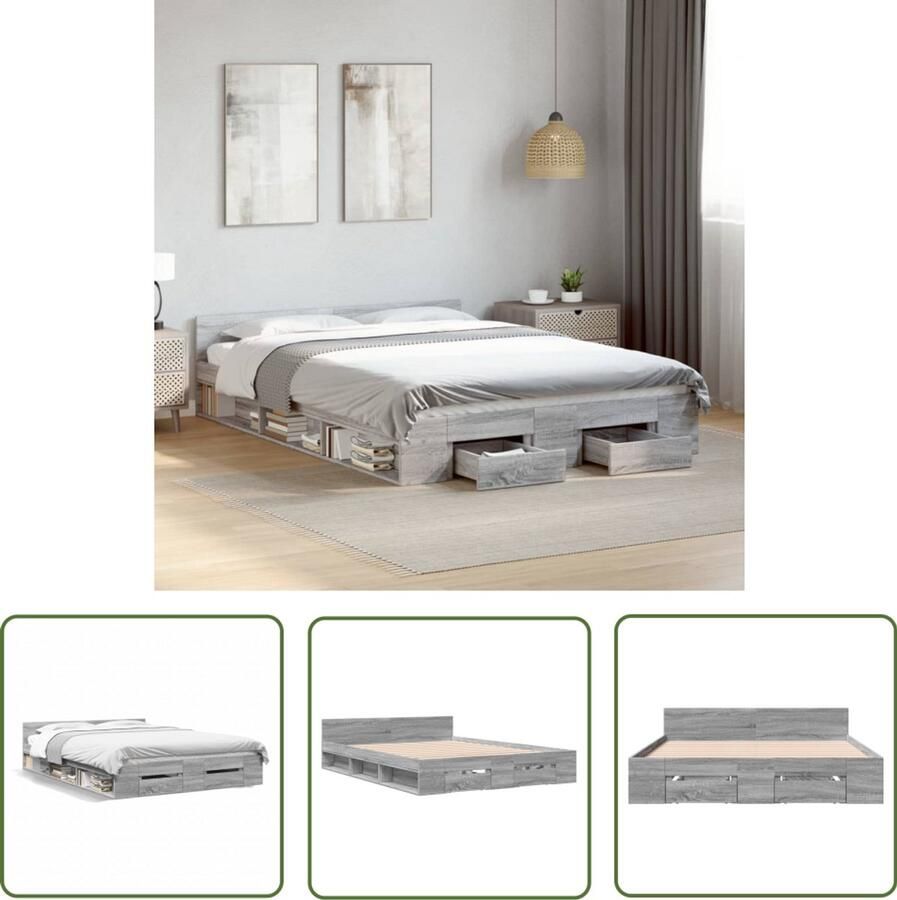VidaXL Bedframe met lades bewerkt hout grijs sonoma eiken 120x190 cm Bed Frame Houten Bed Grijze Bed Slaapkamerstijl Design Bed