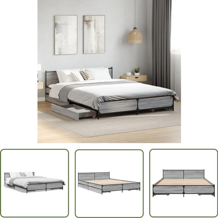 VidaXL Bedframe met lades bewerkt hout grijs sonoma eiken 140x200 cm Bed Frame Houten Bed Grijze Bed Tweepersoons Bed Boxspring Bed