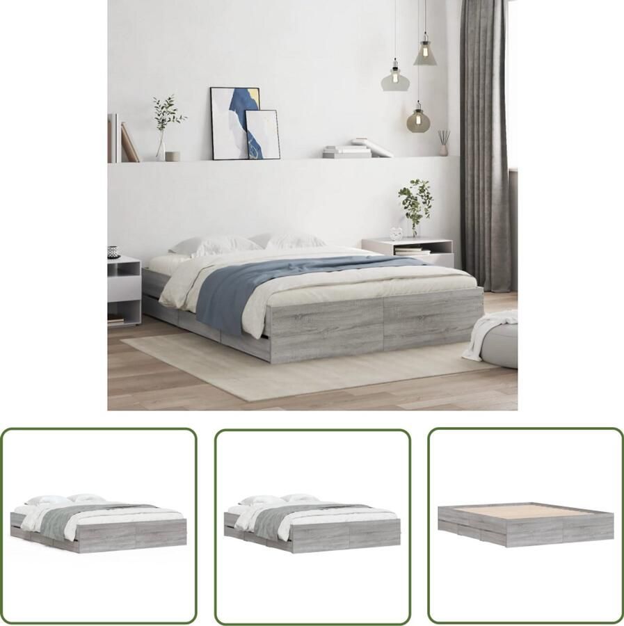 VidaXL Bedframe met lades bewerkt hout grijs sonoma eiken 140x200 cm Bed Frame Houten Bed Slaapbank Boxspring Tweepersoonsbed