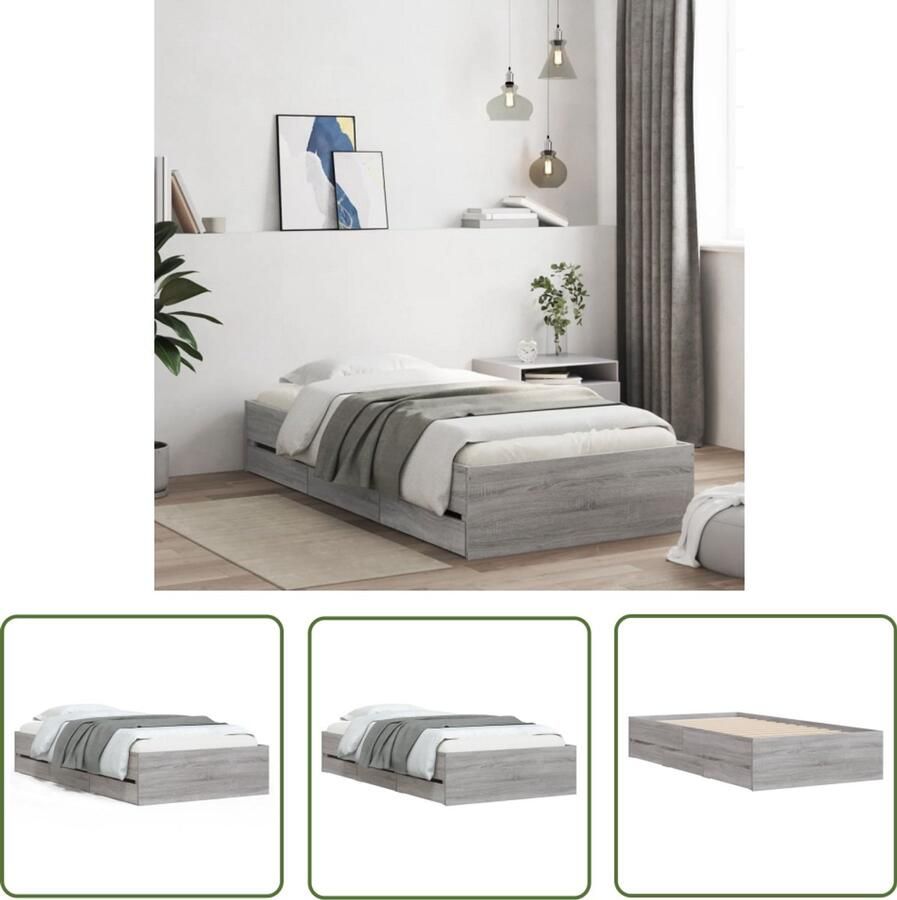 VidaXL Bedframe met lades bewerkt hout grijs sonoma eiken 75x190 cm Bed Frame Houten Bed Tweepersoonsbed Slaapcomfort Opslagruimte