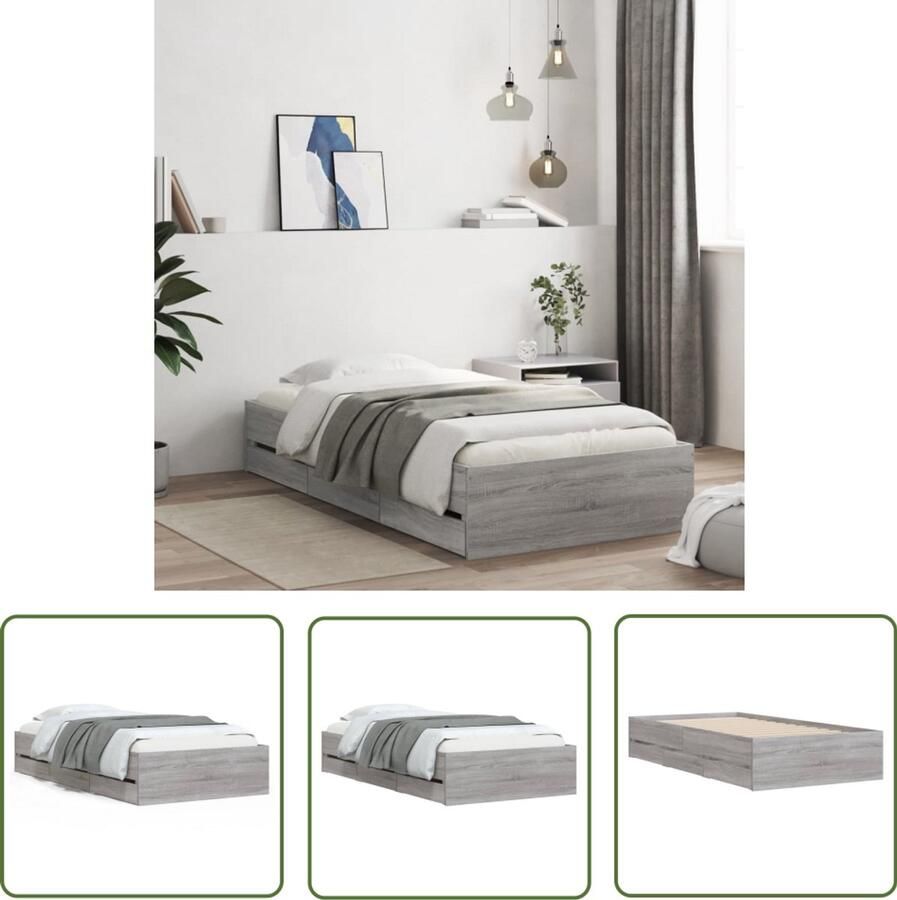 VidaXL Bedframe met lades bewerkt hout grijs sonoma eiken 90x190 cm Bed Frame Houten Bed Slaapkamersdecoratie Grijze Bed Sonoma Eiken