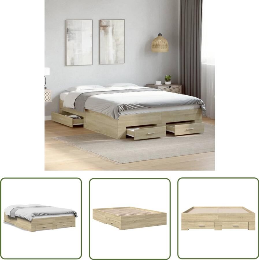 VidaXL Bedframe met lades bewerkt hout sonoma eikenkleurig 120x190 cm Bed Frame Houten Bed Sonoma Eiken Tweepersoons Bed Met Lades