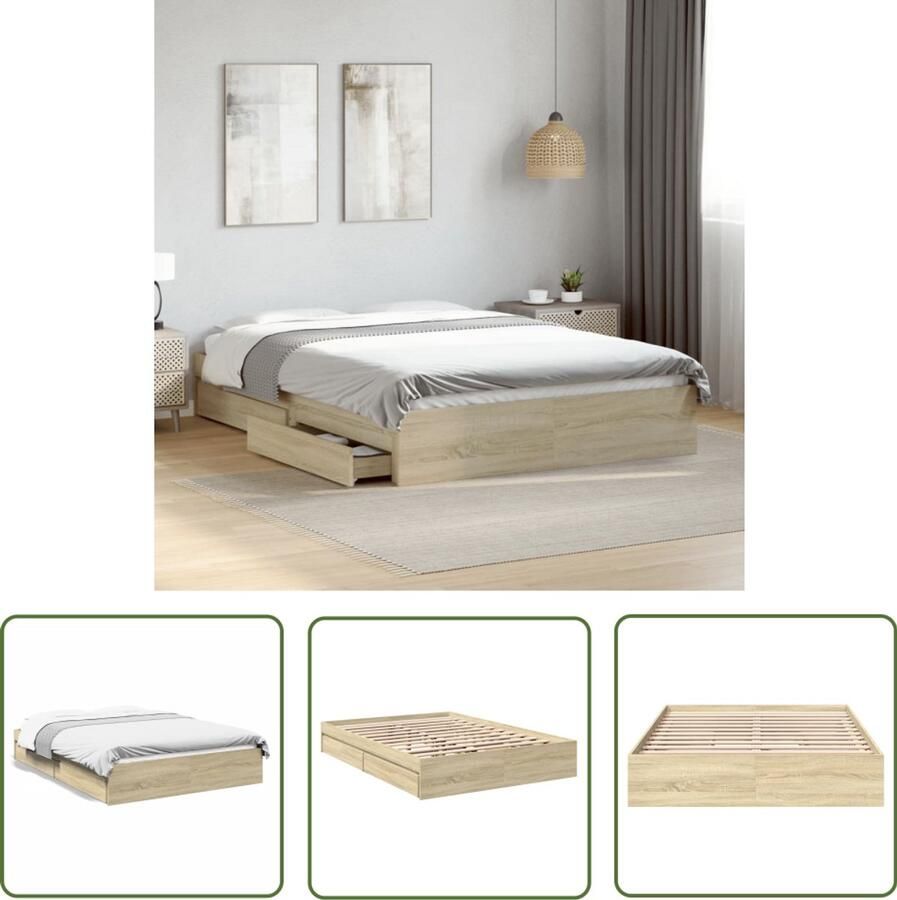 VidaXL Bedframe met lades bewerkt hout sonoma eikenkleurig 120x200 cm Bed Frame Houten Bed Sonomakleurige Bed Tweepersoonsbed Bed Met Lades