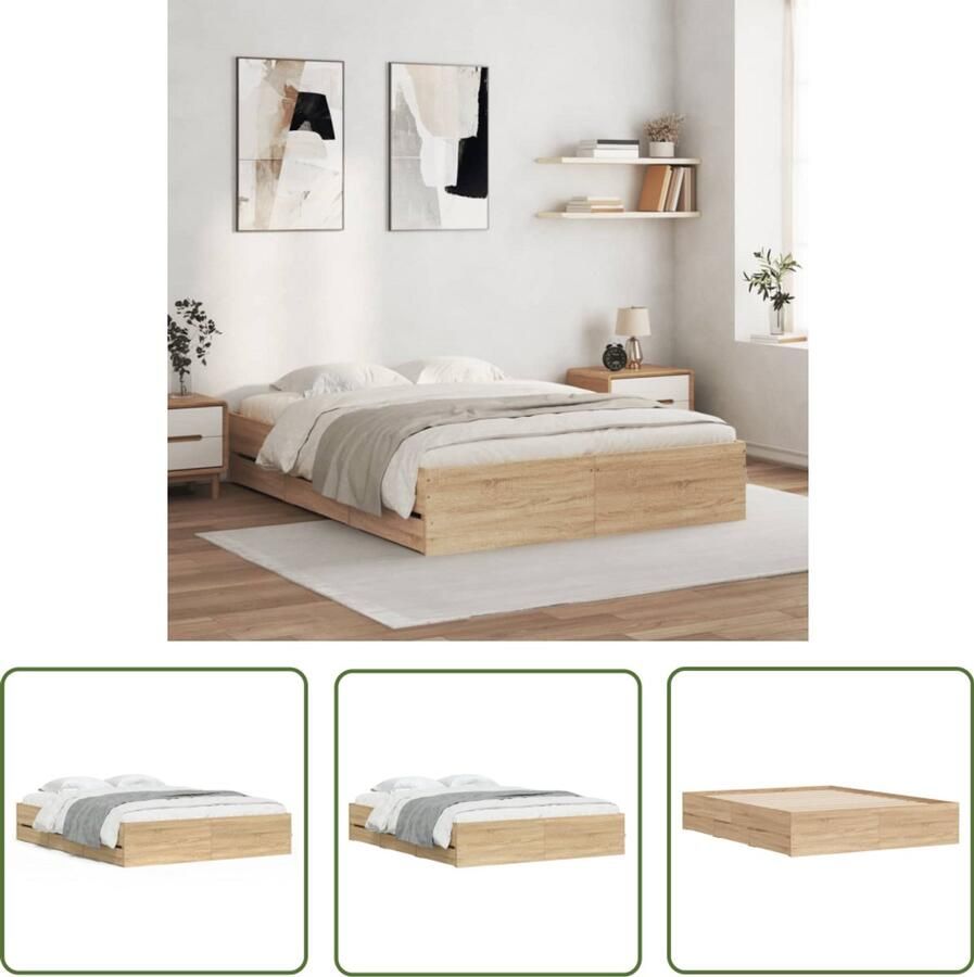 VidaXL Bedframe met lades bewerkt hout sonoma eikenkleurig 140x190 cm Bed Frame Houten Bed Slaapkamers Bruine Bed Sonoma Eiken